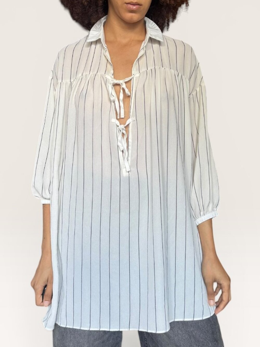 Romeo & Juliet Couture Black/White Striped Tunic Large | Coastal Grandma Scandy